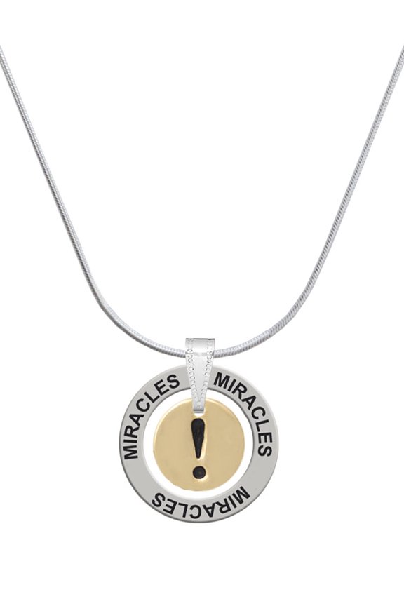 Goldtone Disc 1/2'' - Symbol - Exclamation Point - ! - Miracles Ring Charm Necklace, 18"