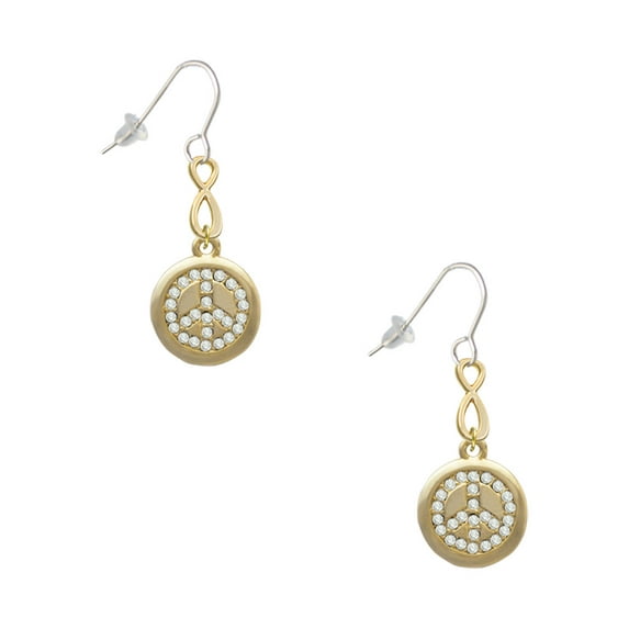 Delight Jewelry Goldtone Disc with Crystal Peace Sign Gold Tone Infinity French Earrings