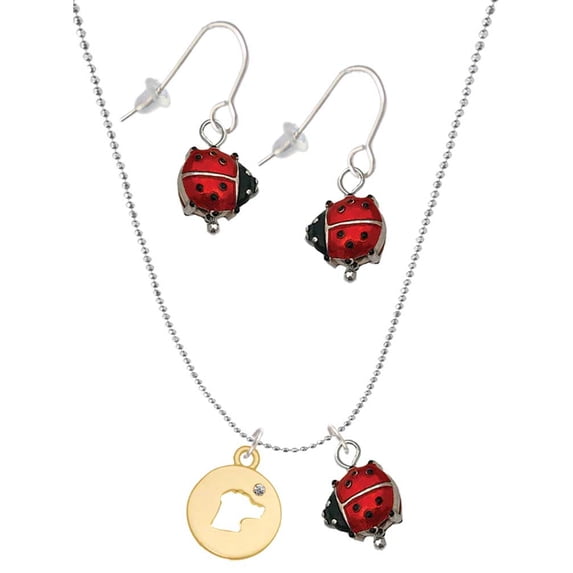 Delight Jewelry Goldtone Dog Head Silhouette Red Lucky Ladybug Necklace and Dangle Earrings Set