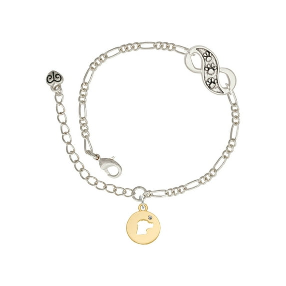 Delight Jewelry Goldtone Dog Head Silhouette Silver-tone Paw Infinity Link Chain Bracelet, 6"+2" Extender