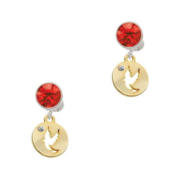 Delight Jewelry Goldtone Dove Disc Red Crystal Clip on Earrings