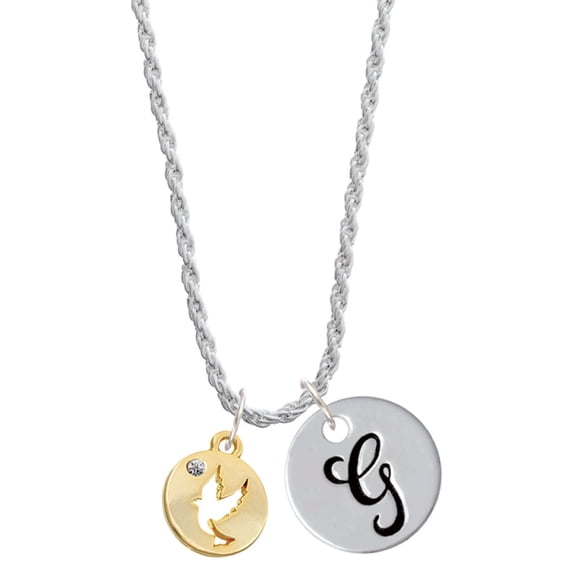 Delight Jewelry Goldtone Dove Disc Silvertone Script Initial Disc - G - Charm Necklace, 20"+3"