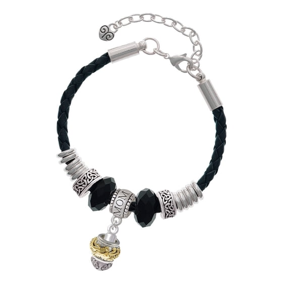 Delight Jewelry Goldtone Dragon with Silvertone Border Spinner Mom Celtic Knot Leather Bead Bracelet, 7"+2" Extender