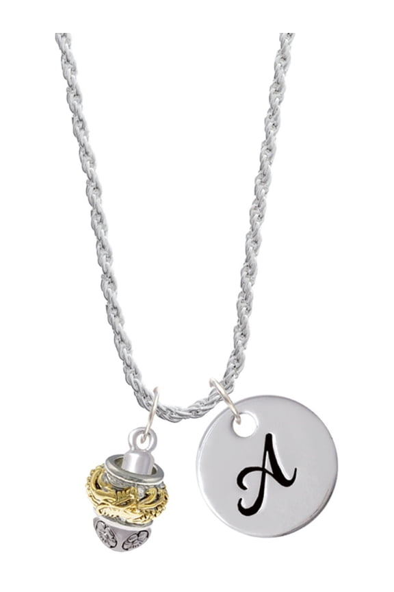 Goldtone Dragon with Silvertone Border Spinner Silvertone Script Initial Disc - A - Charm Necklace, 20"+3"