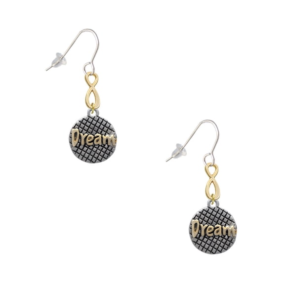 Delight Jewelry Goldtone ''Dream'' on Hatched Disc Gold Tone Infinity French Earrings