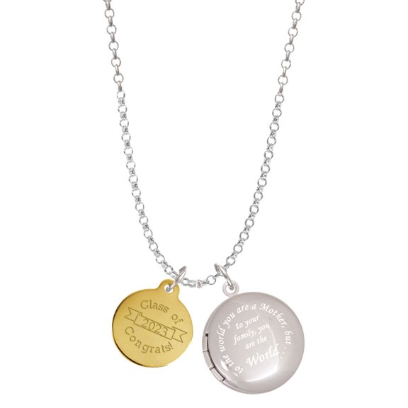 Delight Jewelry Goldtone Engraved Class of 2023 To the World You are a Mother Locket Necklace