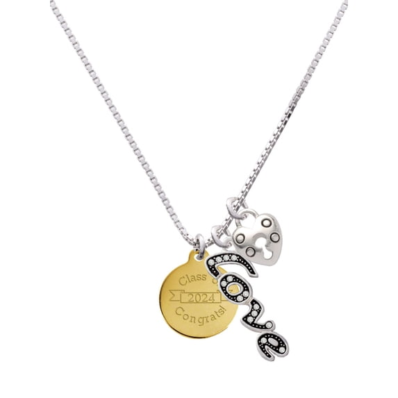 Delight Jewelry Goldtone Engraved Class of 2024 - Love and Lock Charm Necklace, 18"+1"