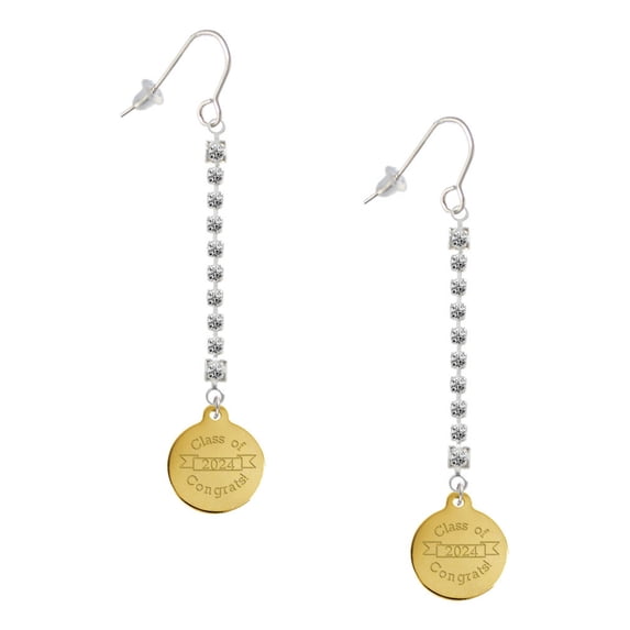 Delight Jewelry Goldtone Engraved Class of 2024 - Silver-tone Long Sparkle Dangle French Earrings