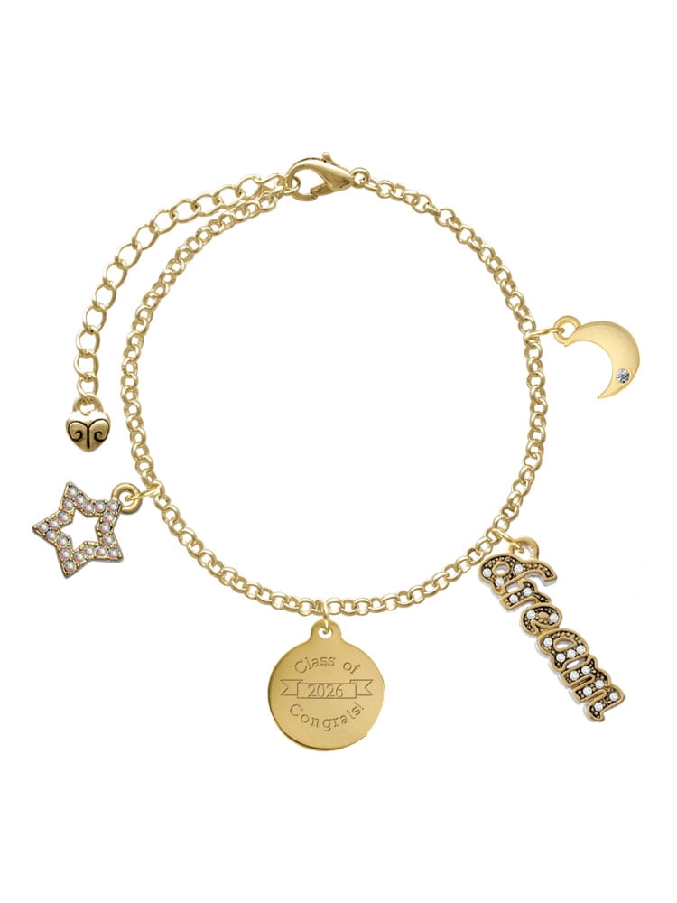 Delight Jewelry Goldtone Engraved Class of 2026 Goldtone Dream Big Charm Bracelet, 7.5+2" Extender