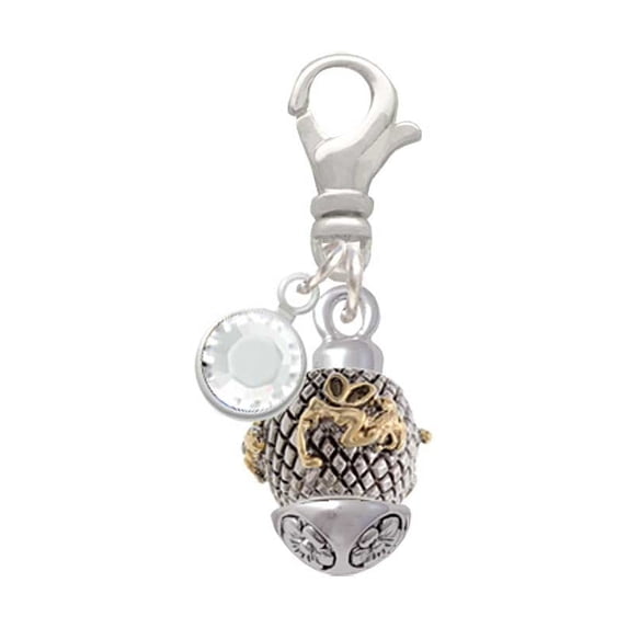 Delight Jewelry Goldtone Fairy on Silvertone Hatched Background Spinner - Silvertone Clip on Charm with Clear Crystal Drop