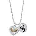 thumbnail image 1 of Delight Jewelry Goldtone 'Faith Rocks' on Clear Crystal Heart Silvertone Script Initial Disc - Y - Charm Necklace, 20"+3", 1 of 4
