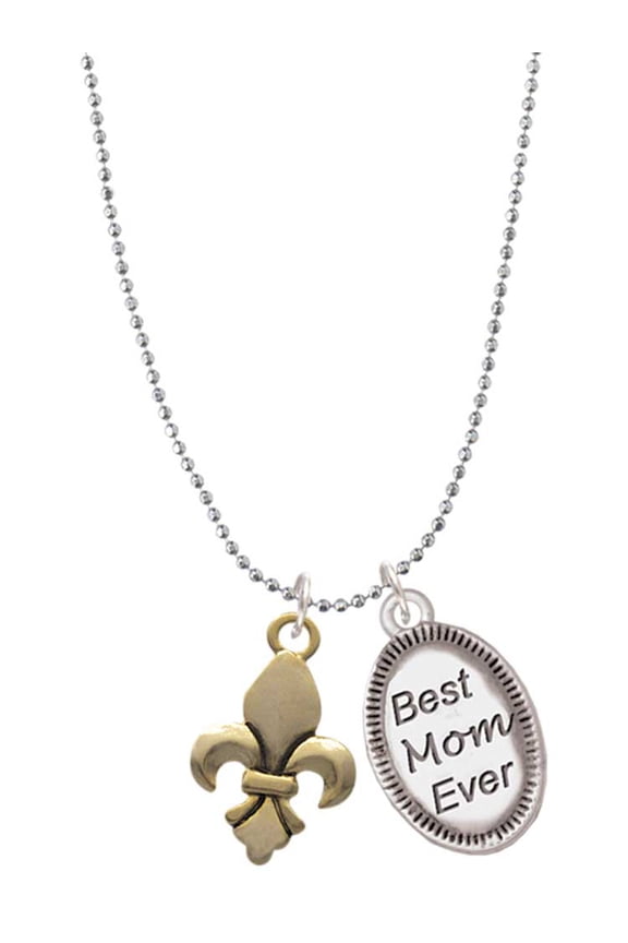 Goldtone Fleur de Lis Best Mom Ever Charm Necklace