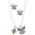 thumbnail image 1 of Delight Jewelry Goldtone Fleur de Lis Silver tone Guardian Angel Charm Necklace and Stud Earrings, 1 of 4