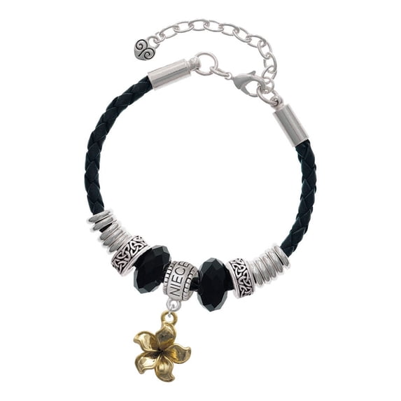 Delight Jewelry Goldtone Flower Niece Celtic Knot Leather Bead Bracelet, 7"+2" Extender