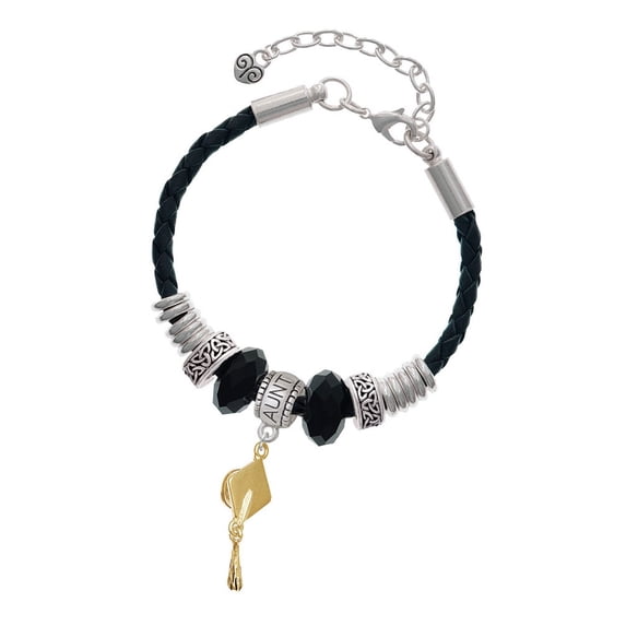 Delight Jewelry Goldtone Graduation Hat Aunt Celtic Knot Leather Bead Bracelet, 7"+2" Extender