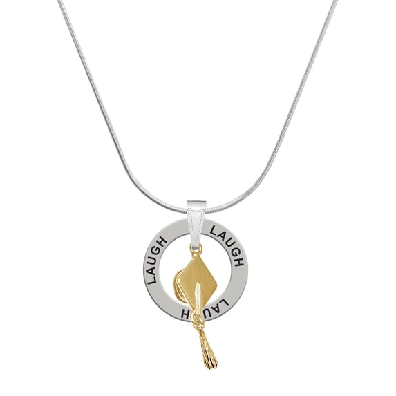 Delight Jewelry Goldtone Graduation Hat Laugh Ring Charm Necklace, 18"