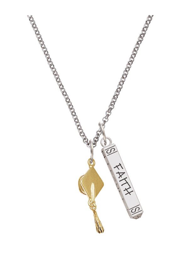 Goldtone Graduation Hat Silvertone Believe Faith Prayer Hope Bar Charm Necklace, 23"
