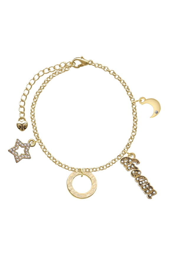 Goldtone Hammered Karma Ring Goldtone Dream Big Charm Bracelet, 7.5+2" Extender