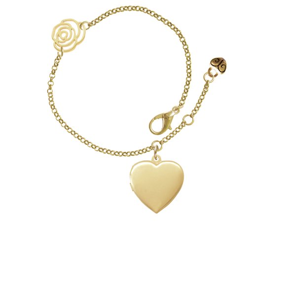 Delight Jewelry Goldtone Heart Locket - Gold-tone Rose Link Chain Bracelet, 6.25"+1.75" Extender
