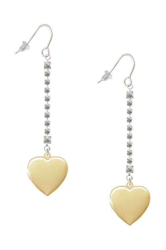 Goldtone Heart Locket - Silver-tone Long Sparkle Dangle French Earrings
