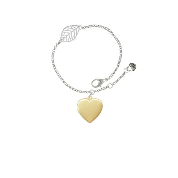 Delight Jewelry Goldtone Heart Locket - - Silvertone Leaf Delicate Bracelet, 6.25+1.75"