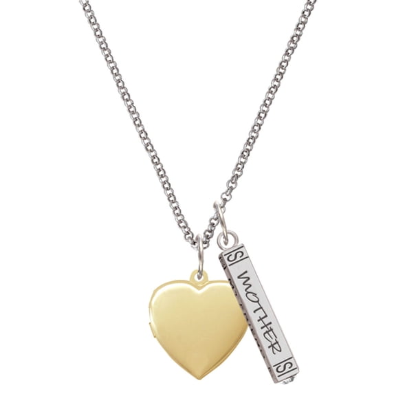 Delight Jewelry Goldtone Heart Locket - Silvertone Mother Daughter Bar Charm Necklace, 23"
