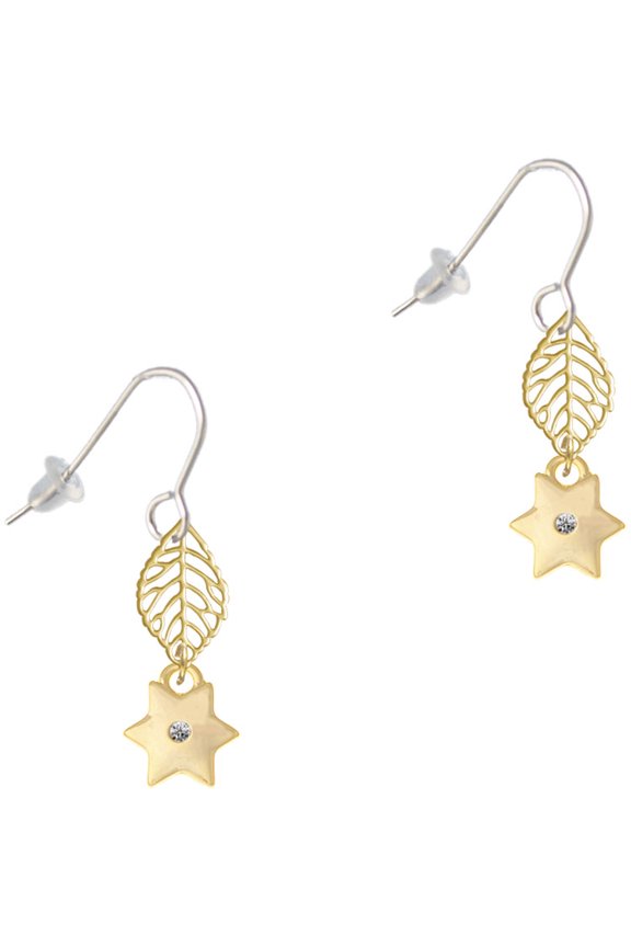 Goldtone Hexagram Star Goldtone Leaf French Earrings