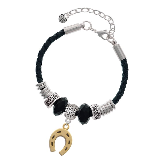 Delight Jewelry Goldtone Horseshoe Best Friend Celtic Knot Leather Bead Bracelet, 7"+2" Extender