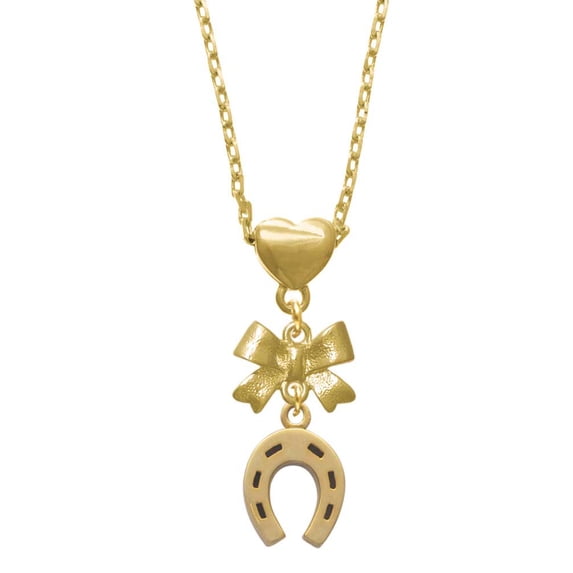 Delight Jewelry Goldtone Horseshoe Gold tone Heart Necklace