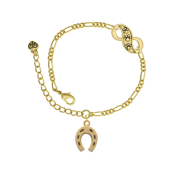 Delight Jewelry Goldtone Horseshoe Gold-tone Paw Infinity Link Chain Bracelet, 6"+2" Extender
