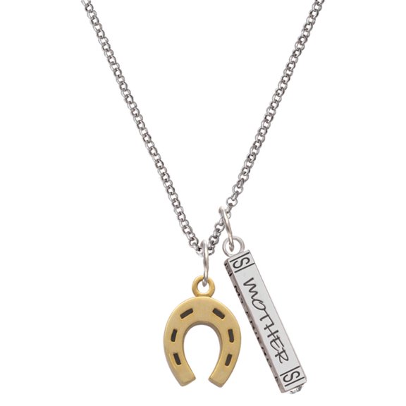Delight Jewelry Goldtone Horseshoe Silvertone Mother Daughter Bar Charm Necklace, 23"
