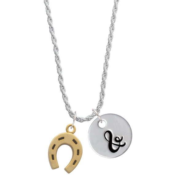 Delight Jewelry Goldtone Horseshoe Silvertone Script Initial Disc - & - Charm Necklace, 20"+3"
