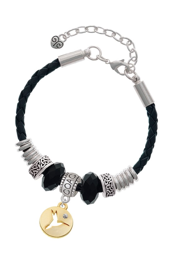 Goldtone Hummingbird Disc Coach Celtic Knot Leather Bead Bracelet, 7"+2" Extender