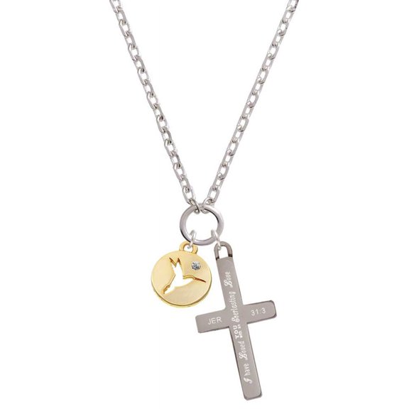 Delight Jewelry Goldtone Hummingbird Disc Everlasting Love Engraved Cross Zoey Necklace, 28"