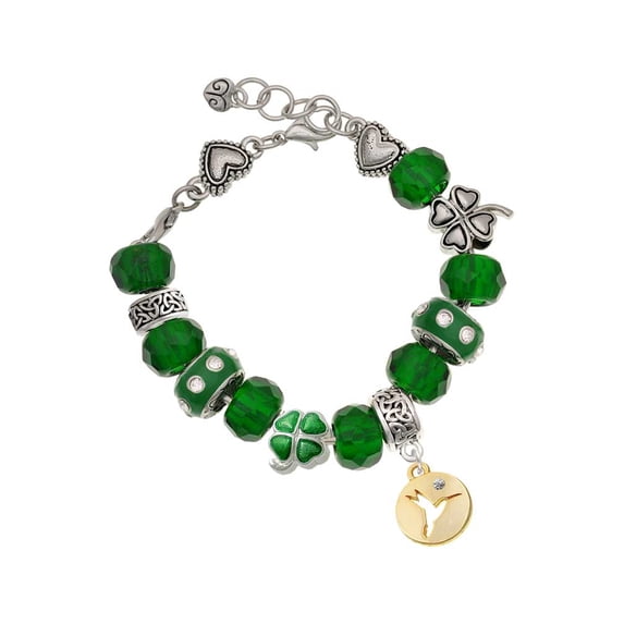 Delight Jewelry Goldtone Hummingbird Disc - Green Irish Luck Bead Charm Bracelet, 7.5"