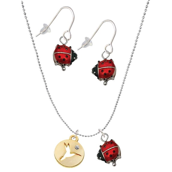 Delight Jewelry Goldtone Hummingbird Disc Red Lucky Ladybug Necklace and Dangle Earrings Set