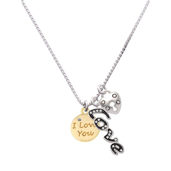 Delight Jewelry Goldtone I Love You Disc - Love and Lock Charm Necklace, 18"+1"