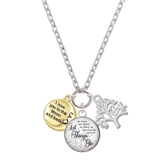 Delight Jewelry Goldtone I Love You to the Moon and Back Let Things Go Fall Zoey Charm Necklace, 28"