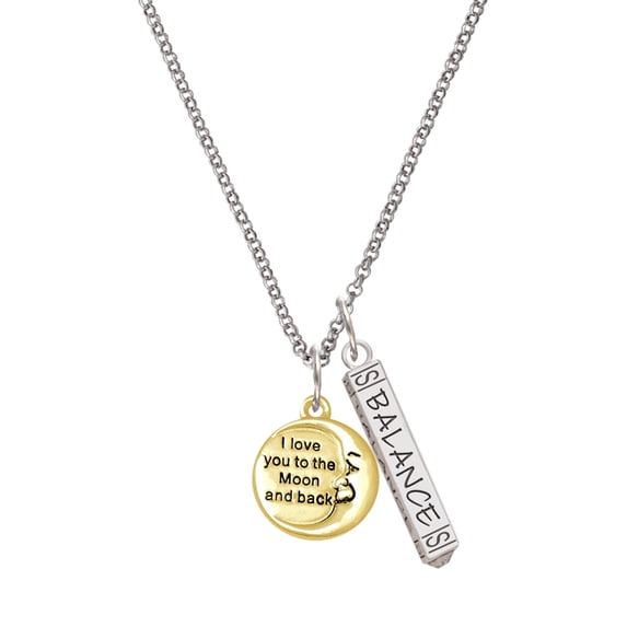 Delight Jewelry Goldtone I Love You to the Moon and Back Silvertone Balance Bar Charm Necklace, 23"