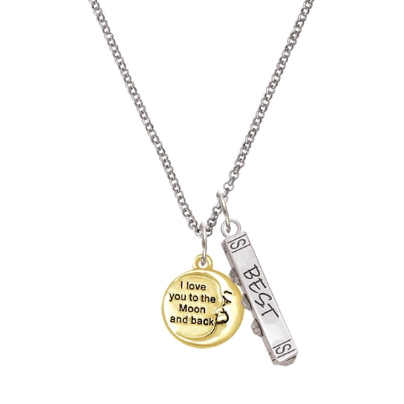Delight Jewelry Goldtone I Love You to the Moon and Back Silvertone Best Friends Forever Bar Charm Necklace, 23"