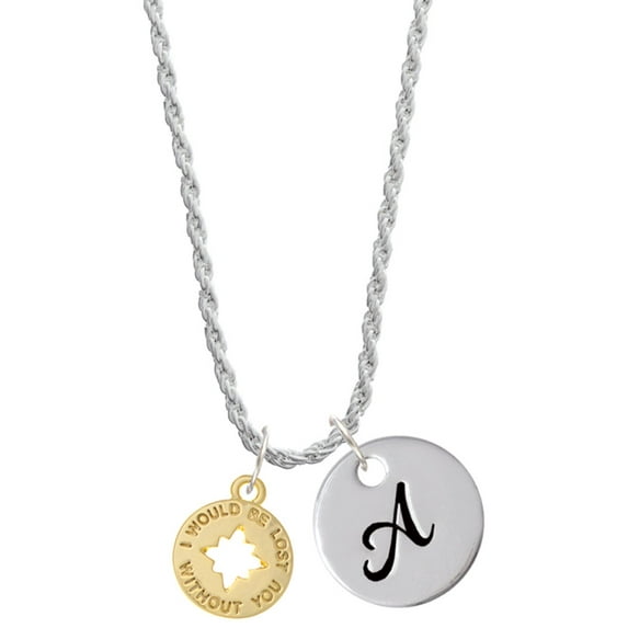 Delight Jewelry Goldtone I would be lost without you Silvertone Script Initial Disc - A - Charm Necklace, 20"+3"