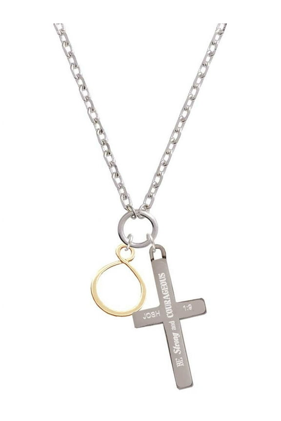Goldtone Infinity Loop Be Strong and Courageous Engraved Cross Zoey Necklace, 28"