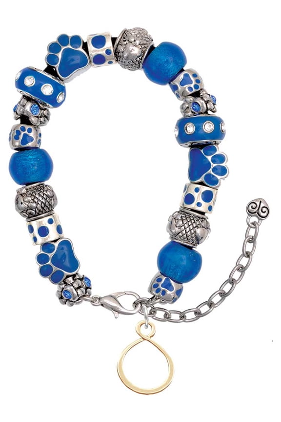 Goldtone Infinity Loop Blue Paw Print Bead Bracelet, 7"+2"