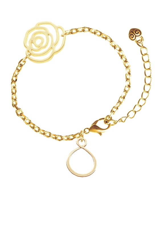 Goldtone Infinity Loop Gold-tone Flower Link Chain Bracelet, 6.75"+2" Extender
