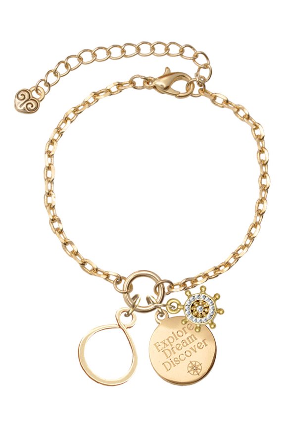 Goldtone Infinity Loop Goldtone Discover Dream Explore Zoey Charm Bracelet, 6.5+2" Extender