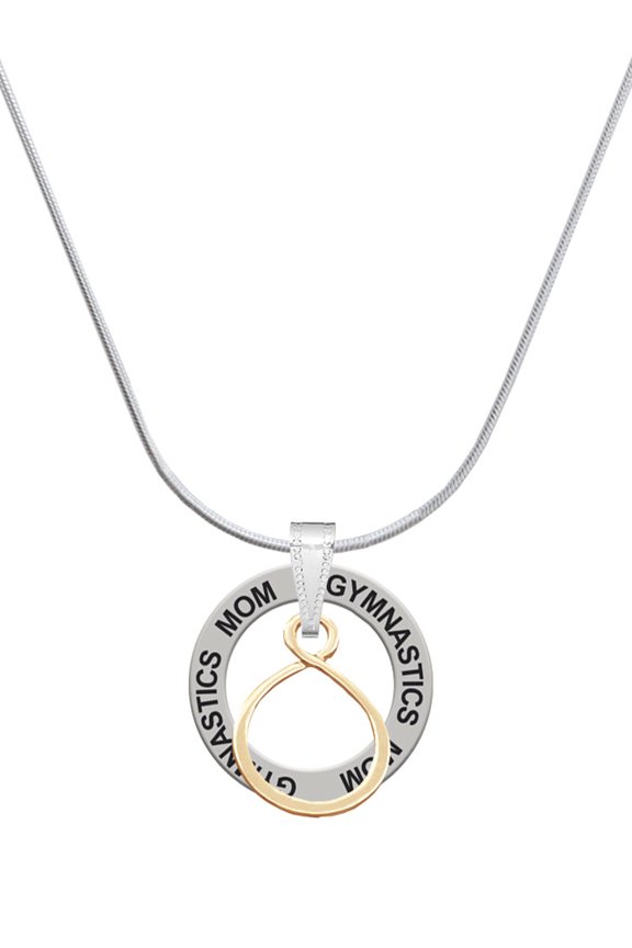 Goldtone Infinity Loop Gymnastics Mom Ring Charm Necklace, 18"