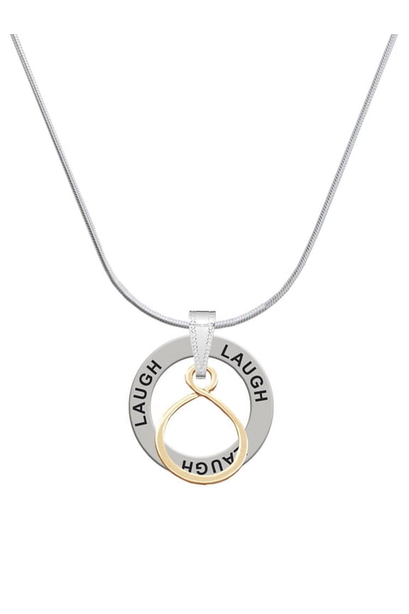 Goldtone Infinity Loop Laugh Ring Charm Necklace, 18"