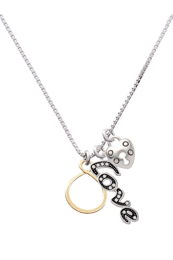 Goldtone Infinity Loop - Love and Lock Charm Necklace, 18"+1"