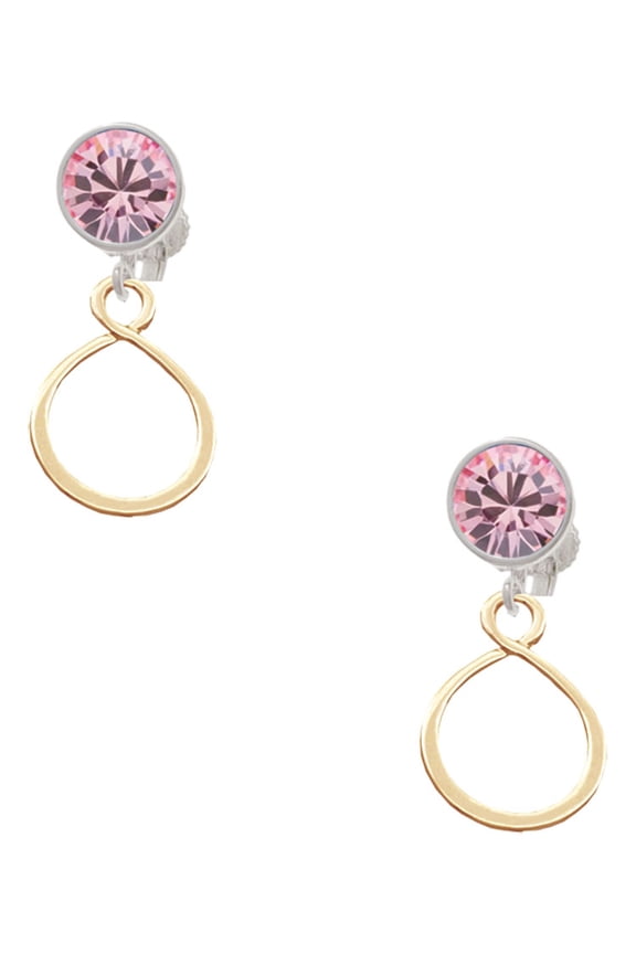 Goldtone Infinity Loop Pink Crystal Clip on Earrings