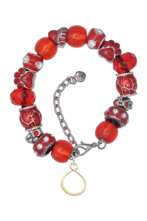 Goldtone Infinity Loop Red Paw Print Bead Bracelet, 7"+2"